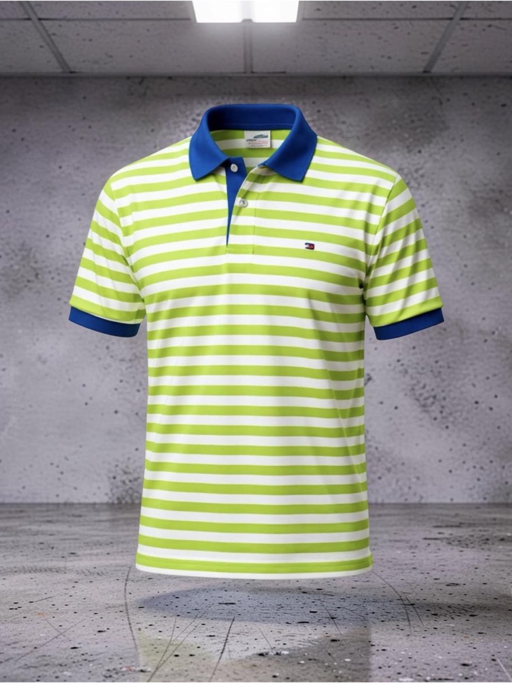 Tommy Hilfiger Striped Polo Classic Fit – Lime Green & White – Size M